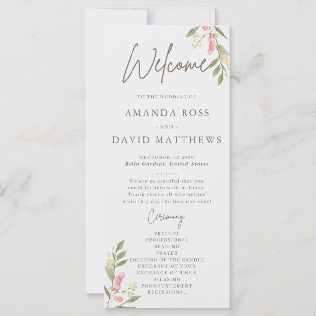 Simple Flower Elegant Wedding Programs (Front)
