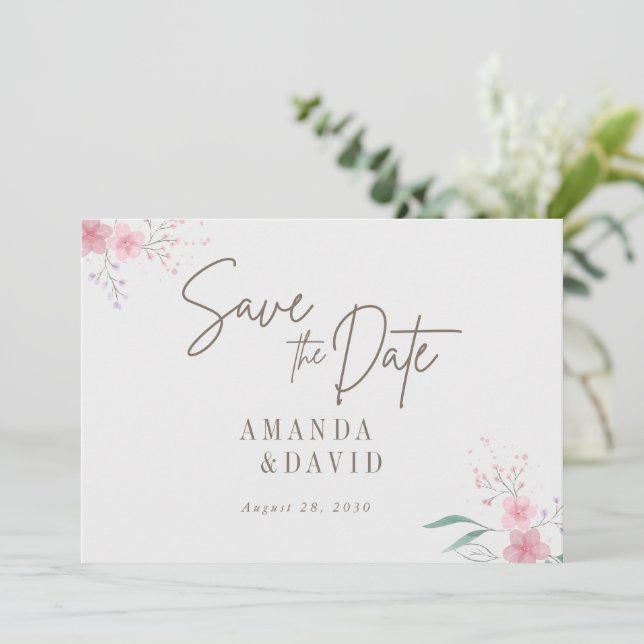 Simple Flower Elegant Wedding Save The Date Card (Standing Front)