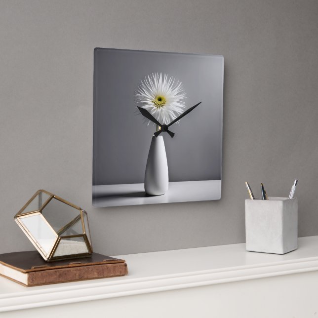 Simple Flower In Vase Square Wall Clock (Office)