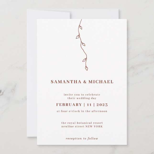 Simple Flower Leaf 2023 Wedding Trend Invitation (Front)