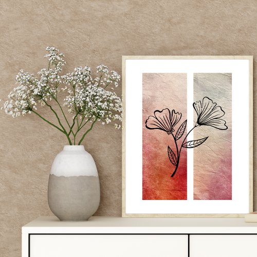 Simple Flower Outline Vibrant Color Background Poster