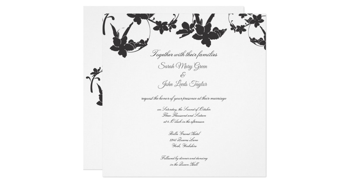 Simple Flower Silhouette Wedding Invitation Square Invitation
