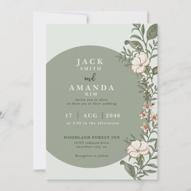 Simple flower timeless wedding Invitation (Front)