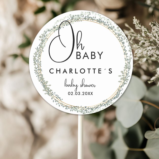 Simple, flower wreath Baby Shower Classic Round Sticker (Simple, flower wreath Baby Shower Classic Custom Round Sticker with your Name and Date.)