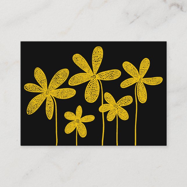 Simple Flowers Drawing - Amber on Black Business Card (Front)