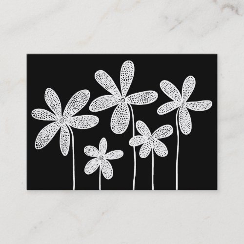 Simple Flowers Drawing - White on Black Business Card Template