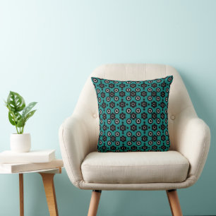 Simple Flowers Pearl Donuts Black White Teal Throw Pillow