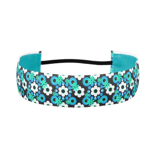 Simple Flowers Pearl Donuts Blue White Black 1 Athletic Headband (Front)