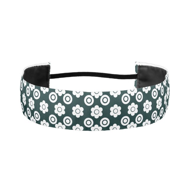 Simple Flowers Pearl Donuts Polka Dot White Black Athletic Headband (Front)