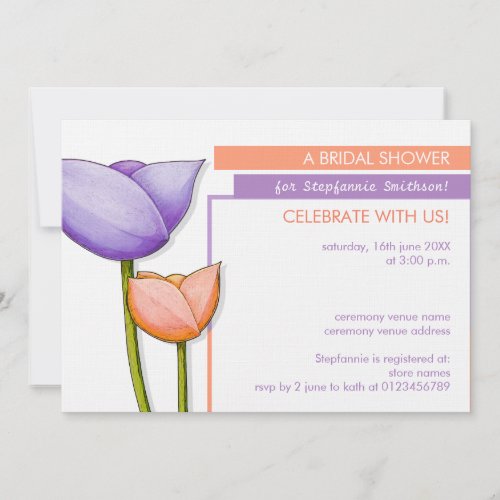 Simple Flowers purple orange Bridal Shower Invite