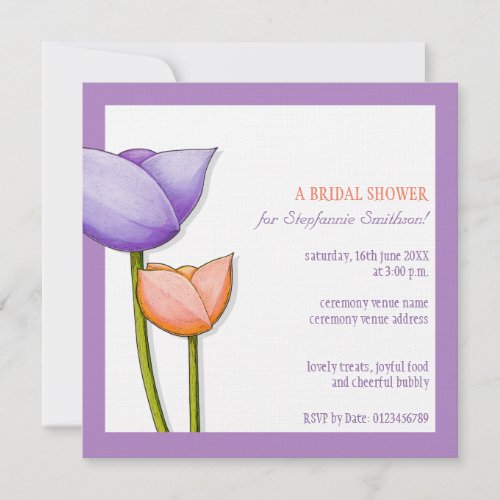 Simple Flowers purple orange Bridal Shower Square Invitation