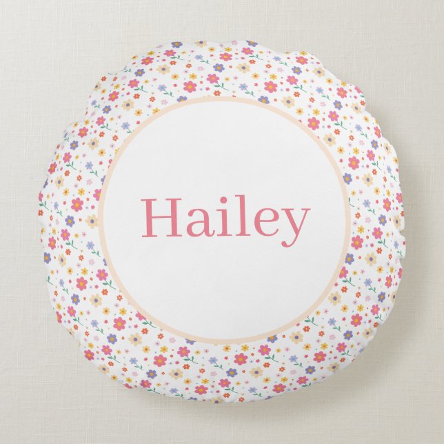 Simple Flowers Round Pillow (Front)