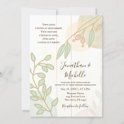 Simple Flowers Rustic White Wood Christian Wedding Invitation