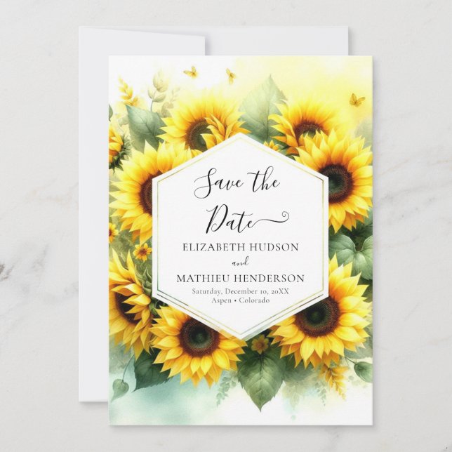 Simple Flowers Sunflower Wedding Save The Date (Front)