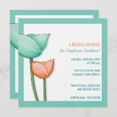 Simple Flowers teal orange Bridal Shower Square Invitation (Front/Back)