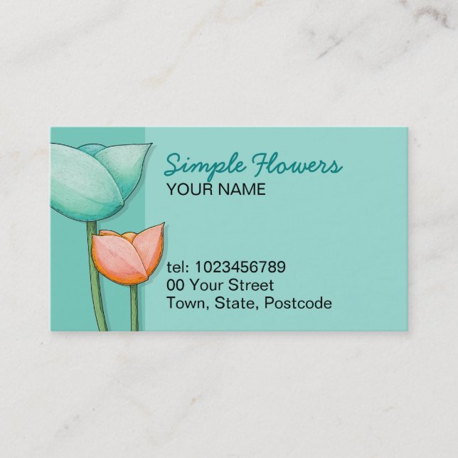 Simple Flowers teal orange Business Card (Front)