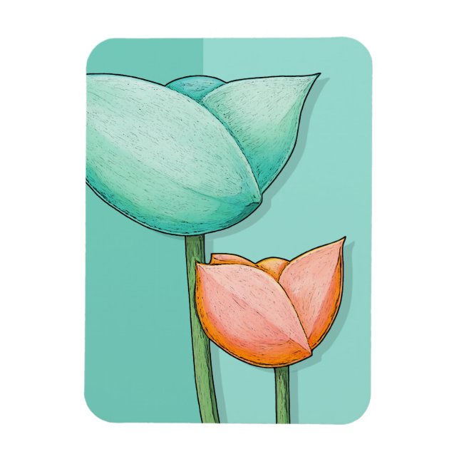 Simple Flowers teal orange Premium Magnet (Vertical)