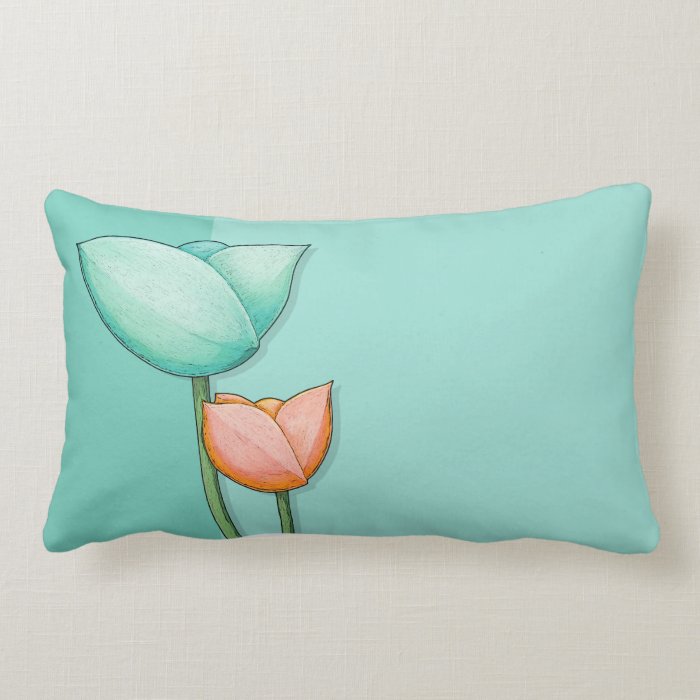 Simple Flowers teal orange Throw Pillow