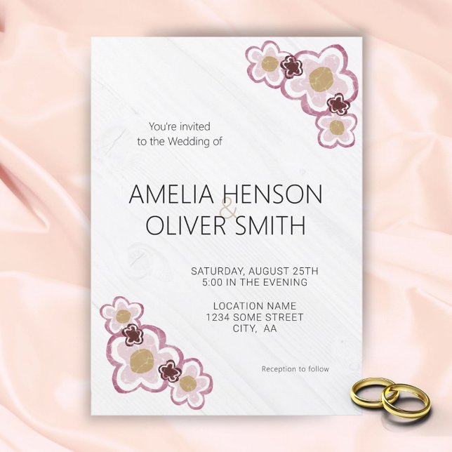 Simple Flowers Wood Texture Wedding  Invitation (Creator Uploaded)
