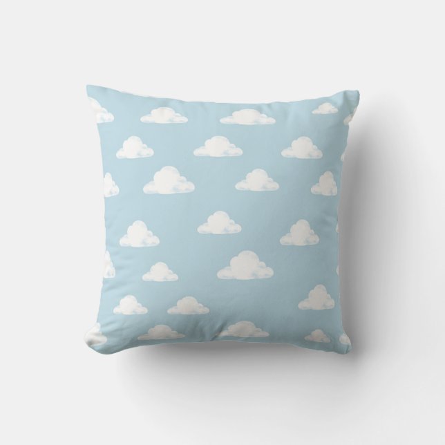 Simple Fluffy Clouds Sky Nursery Kids Pattern Throw Pillow (Front)