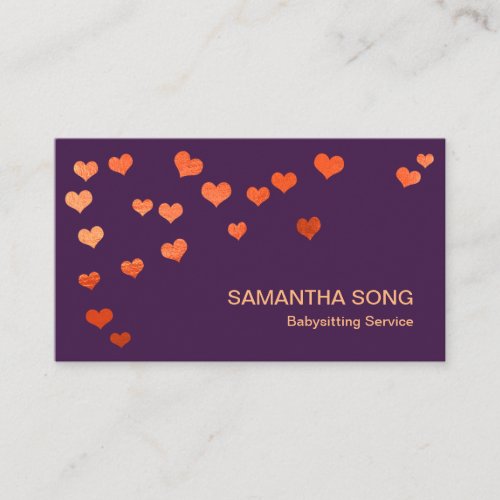 Simple Flying Red Gold Hearts Babysitting Business Card