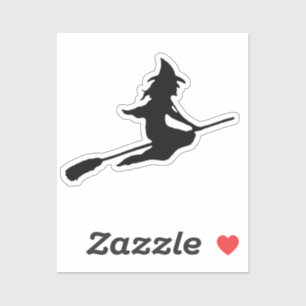Simple Flying Witch on Broom silhouette Sticker