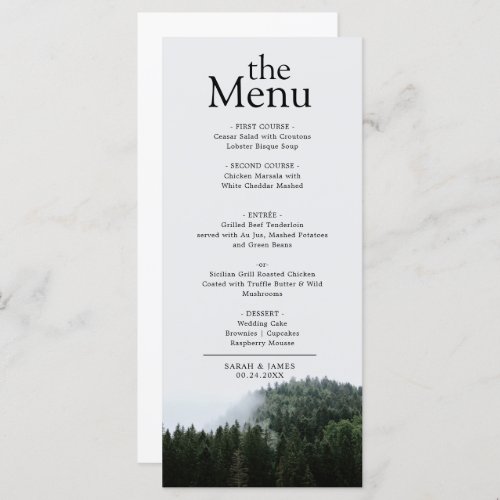 Simple Foggy Pine Trees Rain ForestDinner Menu