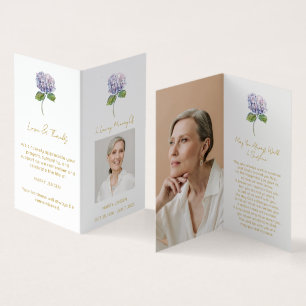 Simple Folded Hydrangea Photo Funeral Prayer Card