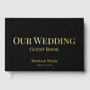Simple Foliage Black Gold Foil Wedding Guest Book