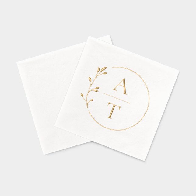 Simple Foliage Elegant Monogram Wedding Foil Napkins (Back)