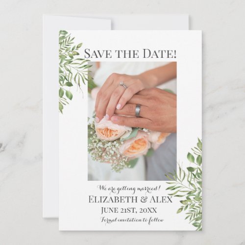 Simple Foliage Engagement Photo Save the Date
