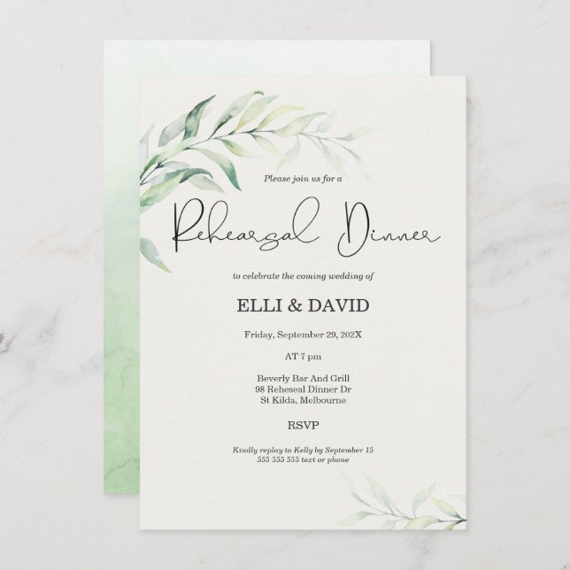 Simple Foliage Greenery Rehearsal Dinner Invitation (Front/Back)