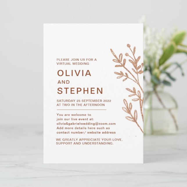 Simple foliage. Modern Virtual Wedding Ceremony Invitation (Standing Front)