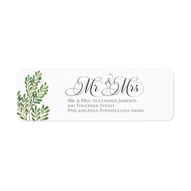 Simple Foliage Mr & Mrs Label (Front)