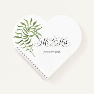 Simple Foliage, Mr & Mrs Wedding Heart Notebook