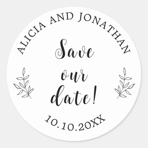 Simple Foliage Save Our Date Wedding  Classic Roun Classic Round Sticker