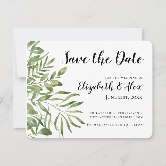 Simple Foliage, Save the Date with Wedding Website (Front)