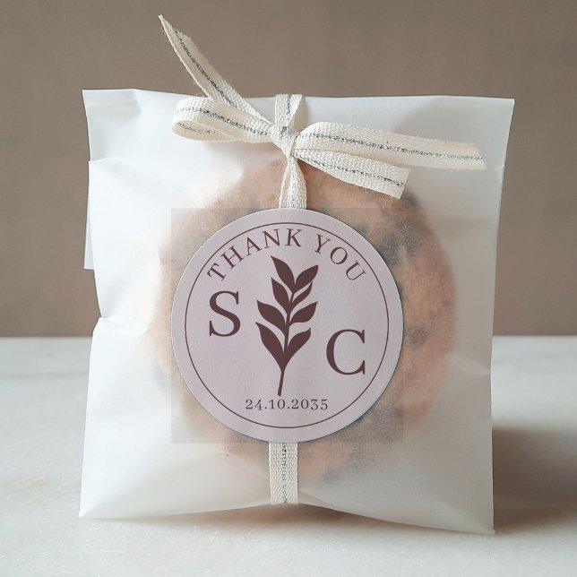 Simple Foliage TerracottaWedding Favor Monogram  Classic Round Sticker (Creator Uploaded)