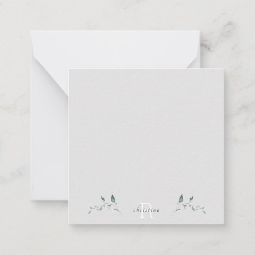 Simple Foliage Thank You Monogram Blank Gray Note Card