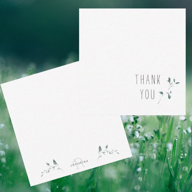Simple Foliage Thank You Monogram Blank  Note Card (Creator Uploaded)