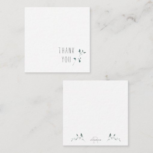 Simple Foliage Thank You Monogram Blank Note Card Zazzle