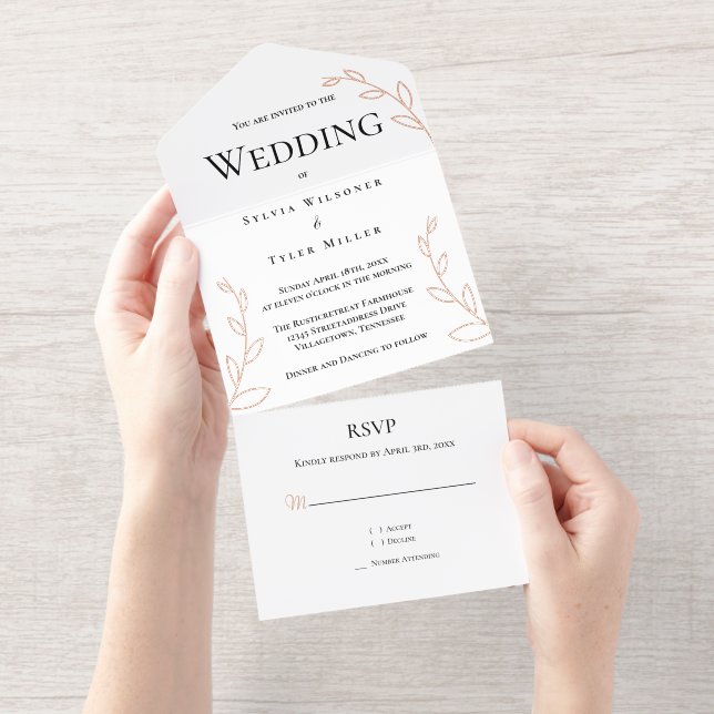 Simple Foliage Wedding All In One Invitation (Tearaway)