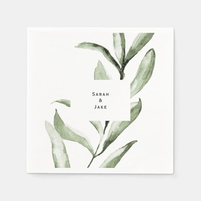 Simple Foliage Wedding Custom Cocktail Napkins (Front)