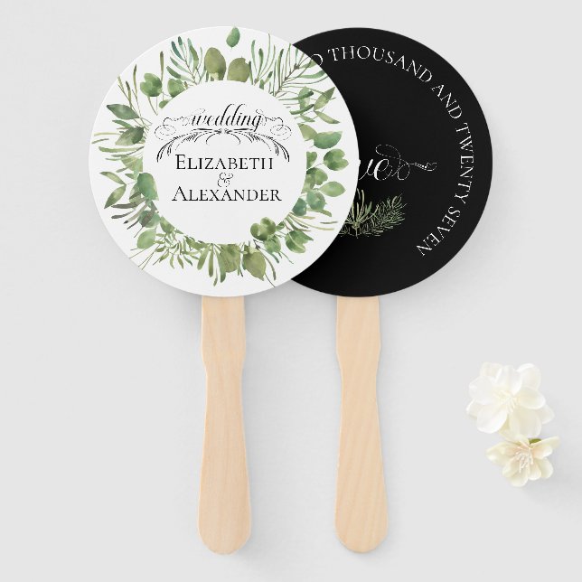 Simple Foliage Wedding Day Hand Fan (Front and Back)