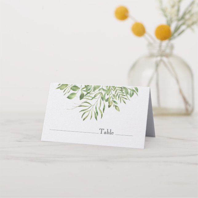 Simple Foliage | White  | Greenery Wedding Design Place Card (Front)