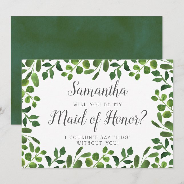 Simple Foliage | Will You Be My Maid Of Honor? Invitation (Front/Back)