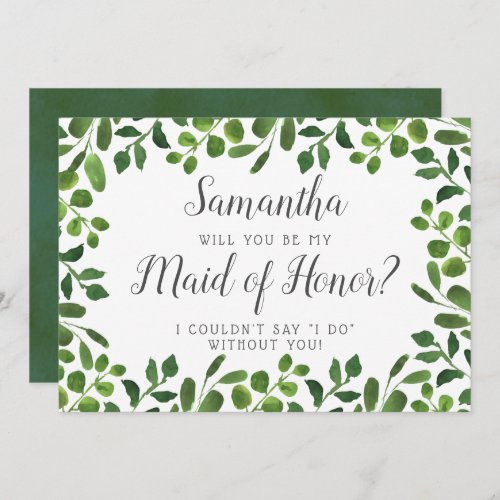 Simple Foliage  Will You Be My Maid Of Honor Invitation