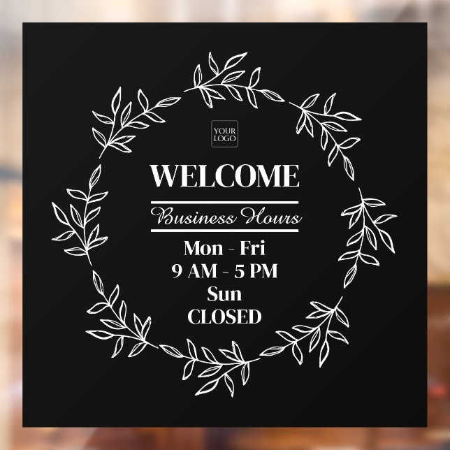 Simple Foliage Wreath Business Shop Opening Hours Window Cling (Sheet 2)
