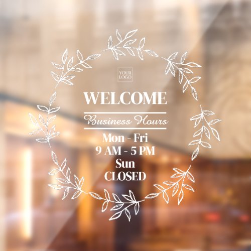 Simple Foliage Wreath Business Shop Opening Hours Window Cling