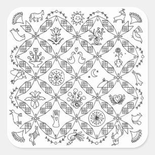 Simple Folk - Sarah Fielke Block of the Month 2018 Square Sticker